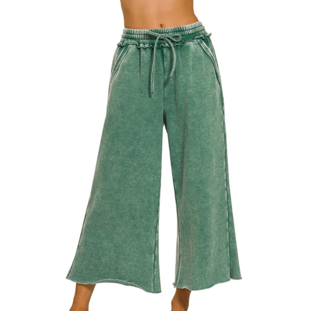 109. LAST 1! Comfy soft crop acid washed ankle  green sweatpants CLEARANCE - Picture 2 of 7